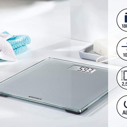 Soehnle Style Sense Compact 300 personālie digitālie svari ar īpaši lielu platformu, svari ar viegli nolasāmu LCD displeju, personālie svari īpaši plakanā dizainā, ķermeņa svari no drošības stikla