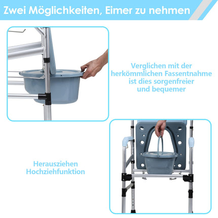 Yakimz tualetes krēsls, dušas krēsls ar spaini, regulējams augstums 42-54 cm, ar polsterētu sēdekli un tualetes spaini, celtspēja līdz 160 kg, tualete senioriem un grūtniecēm, cilvēkiem ar invaliditāti