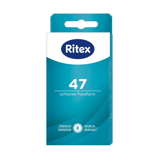 Ritex 47 prezervatīvi, mazs prezervatīvs, droša sajūta, pateicoties ciešākai piegulšanai, 8 gabali, ražoti Vācijā