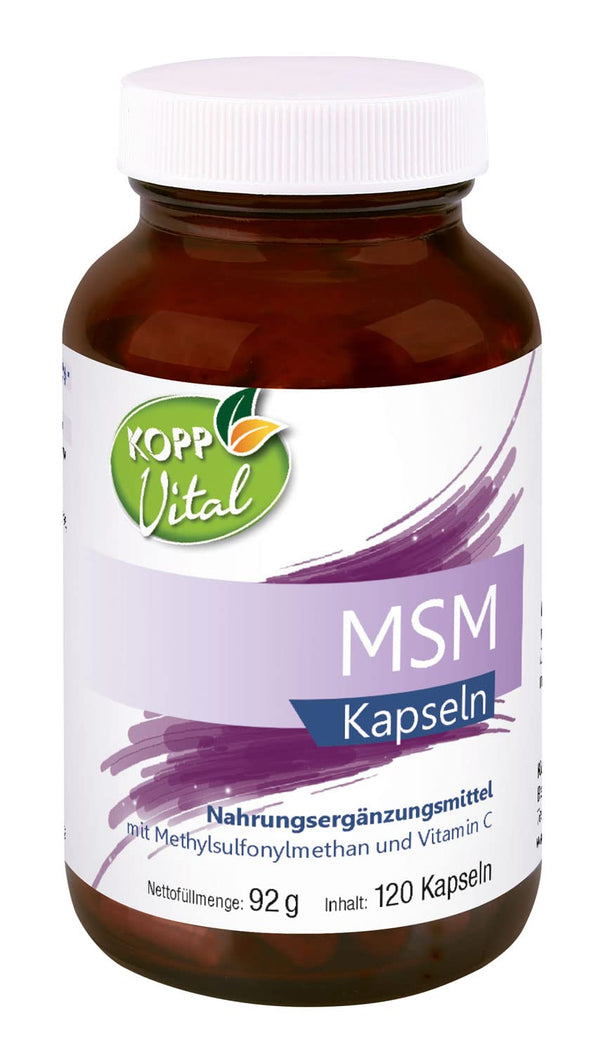 KOPP Vital® MSM | Kapsulas - vegānas | 92 g | 1 x 120 kapsulas | ar C vitamīnu | Organiski saistīts sērs | Bez glutēna | Bez laktozes | Aptiekas kvalitāte