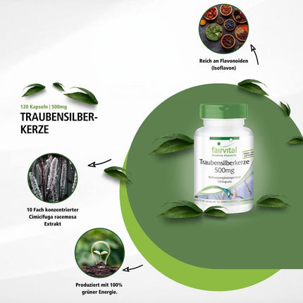 Fairvital | Melnās čūskas kapsulas 5000 mg - 120 kapsulas - AUGSTA DEVA ar 500 mg melnās čūskas ekstrakta 10:1 vienā kapsulā - VEGĀNS - Cimicifuga Racemosa