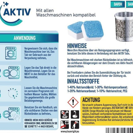 Active 24x veļas mazgājamās mašīnas tīrīšanas tabletes, īpaši spēcīgas pret smakām un kaļķakmeni - Veļas mazgājamās mašīnas tīrīšanas līdzeklis ar dziļās tīrīšanas formulu - Veļas mazgājamās mašīnas higiēniskā tīrīšana 1 gada piegāde