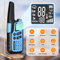BAOFENG T25 PMR446 rācijas bez licences, 16 kanāli, CTCSS/DCS, divu pulksteņu, VOX, uzlādējamas rācijas ar 1400mAh akumulatoru, paredzētas pieaugušajiem un bērniem piedzīvojumiem, pārgājieniem, riteņbraukšanai (2 gab.)