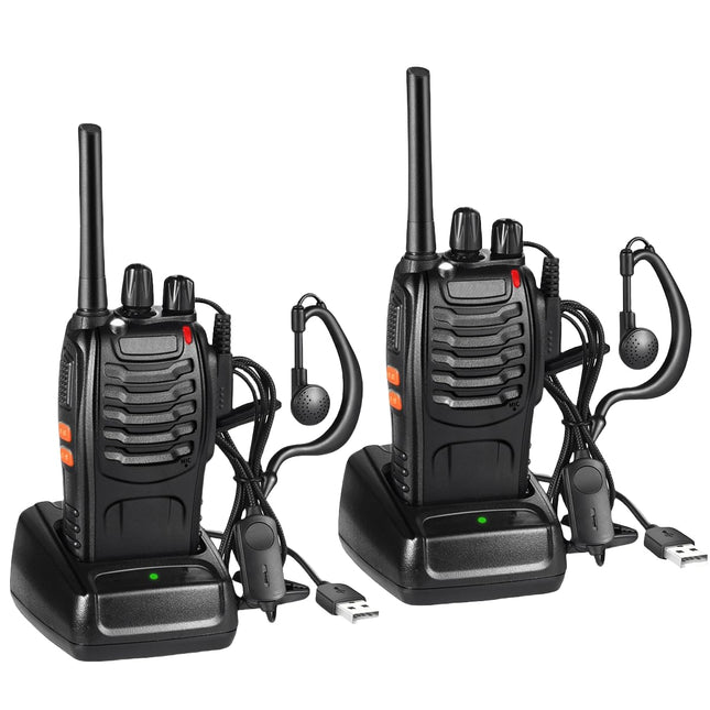 Rācijas PMR446 profesionāls radio komplekts, 16 kanālu uzlādējams rāciju komplekts, pārnēsājams ar austiņām un USB uzlādes staciju sportam brīvā dabā, būvlaukumā (1 pāris, melns)
