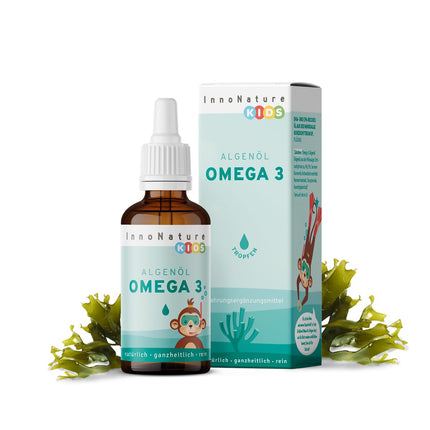 InnoNature Omega 3 pilieni bērniem | dabiski no mikroaļģēm Schizochytrium | 30 ml, DHA 127–170 mg, EPA 63–84 mg | Ieteicams bērniem no 4 gadu vecuma