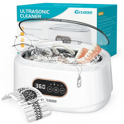 Gisaae ultraskaņas tīrīšanas ierīce 48000Hz briļļu tīrīšanas ierīce 660ml protēžu tīrīšanas vannas ar pulksteņu statīvu un tīrīšanas grozu brillēm, rotaslietām, pulksteņiem, monētām