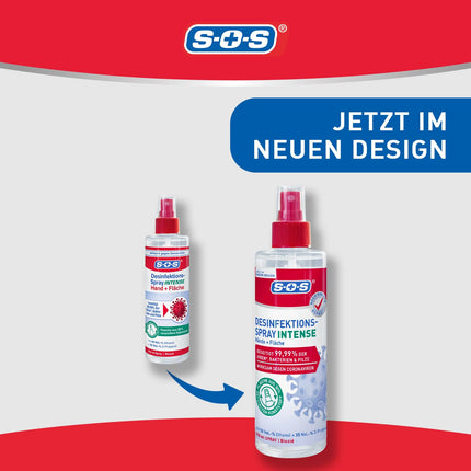 SOS dezinfekcijas aerosols INTENSE rokām + virsmām | iznīcina 99,99% baktēriju, sēnīšu, vīrusu* (piemēram, herpes, gripas un norovīrusus) | paplašināts darbības spektrs**| 9 x 250 ml