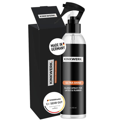KINKWERK īpaši spīdīgs līdzeklis 250ml | Spīdīgs aerosols. Augstas spīduma lateksa kopšanas un pārsēju līdzeklis | Eļļa lateksam | Bez smaržas gumijas kopšana ar tīru silikona eļļu | Lateksa un gumijas kopšana intensīvam spīduma efektam