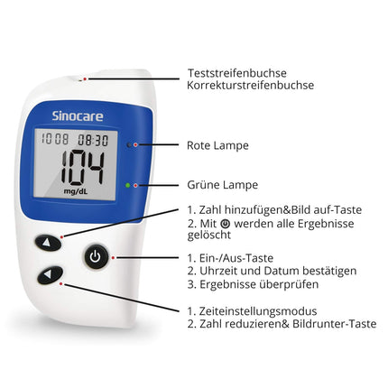 sinocare asins glikozes mērītājs, glikozes mērītājs ar asins glikozes testa strēmelītēm 50, nesāpīgs un ātrs, mazs parauga tilpums - mg/dL (Safe-Accu2 asins glikozes mērītāja 50 komplekts)