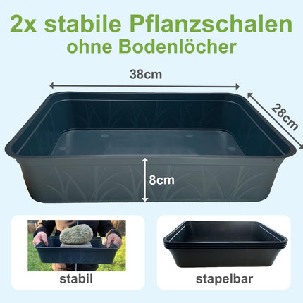 KRONLY 2 gab. izturīga stādīšanas bļoda bez apakšējiem caurumiem 38 x 28 x 8 cm - izciļņa bļoda augu audzēšanai, dārza audzēšanai