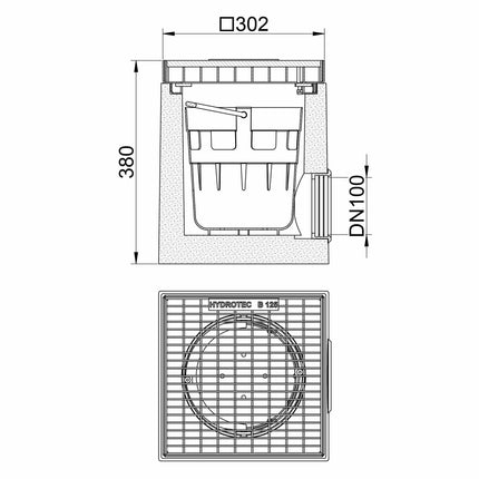 HYDROTEC profesionālā pagalma noteka 300x300 W125 panelis ar cinkotu režģi