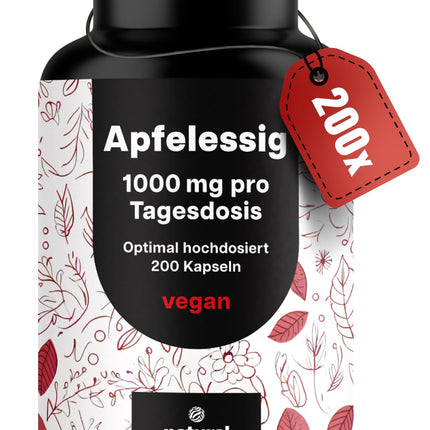 Ābolu sidra etiķa kapsulas - 200 kapsulas Augsta deva - 1000 mg vienā porcijā - Metabolisms Ābolu sidra etiķa kapsulas, ābolu sidra etiķa tabletes - Vegāns un ražots Vācijā, laboratorijā pārbaudīts