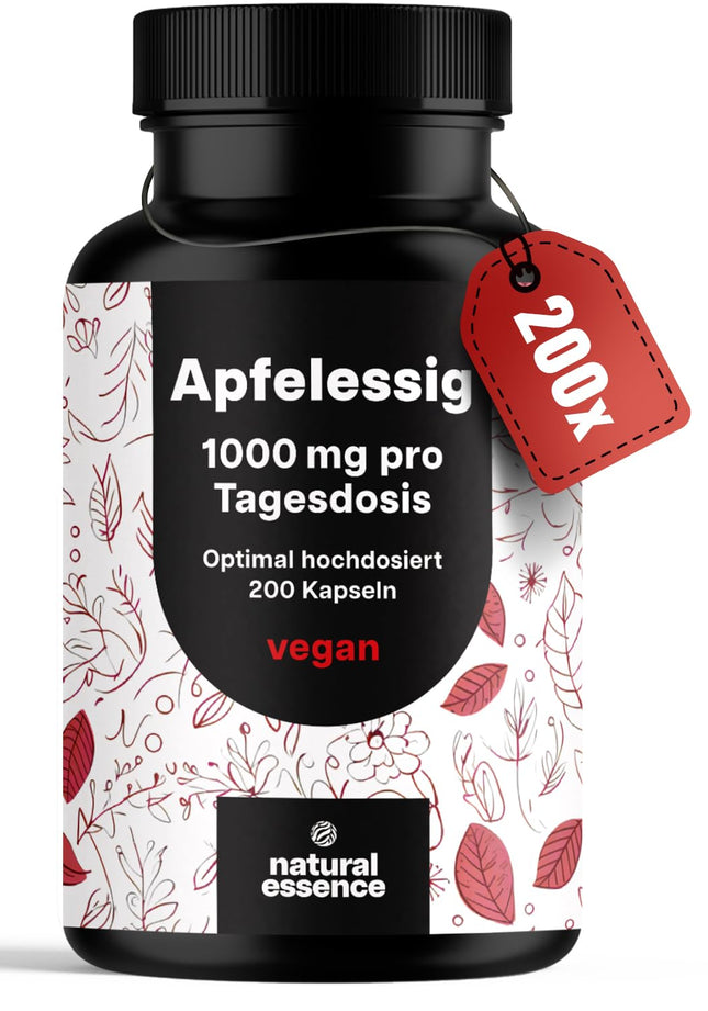 Ābolu sidra etiķa kapsulas - 200 kapsulas Augsta deva - 1000 mg vienā porcijā - Metabolisms Ābolu sidra etiķa kapsulas, ābolu sidra etiķa tabletes - Vegāns un ražots Vācijā, laboratorijā pārbaudīts