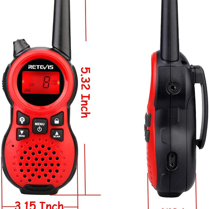 Retevis RT638 rācija bērniem vecumā no 3 līdz 12 gadiem, 16 kanālu lukturītis VOX, dzimšanas dienas dāvanu rotaļlieta bērnu spēlēm, pārgājieniem, dārzam, brīvā dabā (sarkans, 1 pāris)