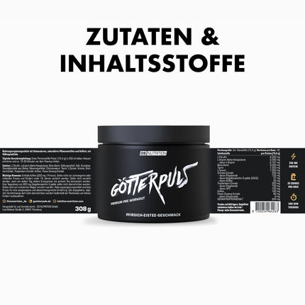 OS NUTRITION Götterpuls Premium pirms treniņa pastiprinātāja persiku ledus tēja 308g