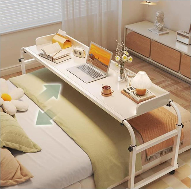 KHLMSRXJ Ripojošs naktsgaldiņš, naktsgaldiņš ar riteņiem, regulējams augstumā un garumā, pārvietojams galds, virs gultas ar riteņiem, liels šķērsgaldiņš ar riteņiem