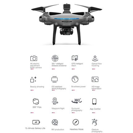 KY102 RC drons, 4K HD divu kameru 50x tālummaiņas aerofotogrāfijas drons ar inteliģentu lidošanu, 1800mAh 4 virzienu šķēršļu apiešana, 360° pagriezieni, žestu fotografēšana, tālvadības pults