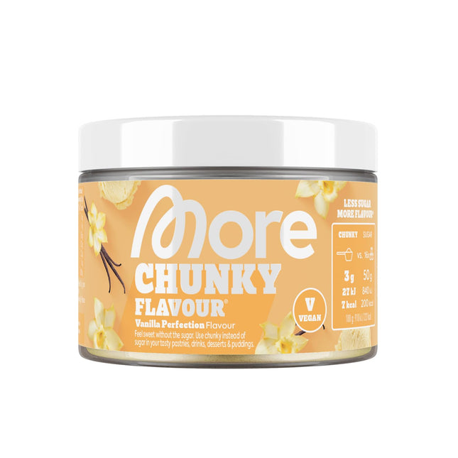 MORE Chunky Flavour, Vanilla Perfection, 150 g, vegāns, aromatizētājs pulveris saldināšanai, ar zemu cukura un kaloriju saturu, ar inulīnu un laktāzi - ražots Vācijā