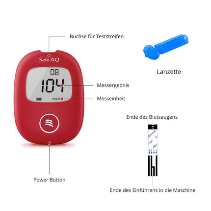 Sinocare asins glikozes mērītājs, mg/dL, asins glikozes mērītāja komplekts ar testa strēmelēm x25, diabēta pašpārbaudes komplekts, pārnēsājams ceļojumiem (Safe AQ smart)