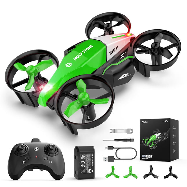 Holy Stone HS210F mini drons bērniem, 2 vienā tālvadības kvadrokopters ar nolaišanās režīmu un lidojuma režīmu, vienas atslēgas iedarbināšana, augstuma noturēšana, 3D pagriezieni, bezgalvas režīms, rotaļu dāvanas zēniem, C0 (zaļš)