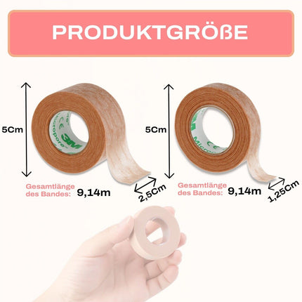 3M mikroporu lentes neausta plāksteris ādas krāsai ar uzklāšanas uzgaļiem no P-Beauty - medicīniskā līmlente skropstu pieaudzēšanai, ādas plāksteris hipoalerģisks, elpojošs, ūdensnecaurlaidīgs (1,25 cm x 9,14 m, 1 rullis)