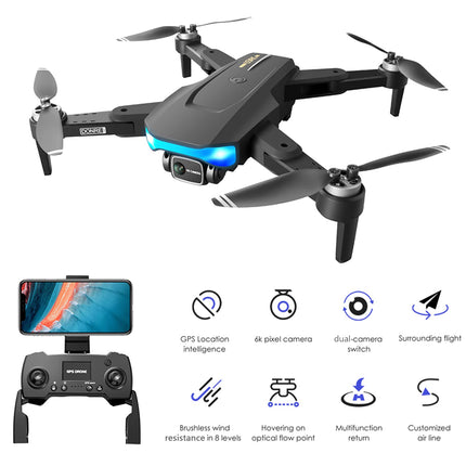 Goolsky drons ar kameru 6K LS-38 GPS 5G Wifi EIS bezkontaktu motors prettrīcēšanas stabilizators video antenas FPV kvadrokopters viedais sekošanas režīms dāvanas bērniem pieaugušajiem mugursomas iepakojums 2 baterijas