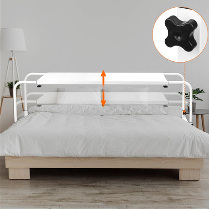 QWORK® Augstumā un platumā regulējams galdiņš virs gultas uz ritentiņiem, sānu galdiņš gultai, ideāli piemērots mājām un birojam, daudzfunkcionāls kā sānu galdiņš, naktsgaldiņš, rakstāmgalds