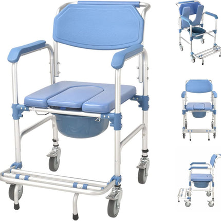 Dušas krēsls ar riteņiem, tualetes krēsls senioriem, ratiņkrēsls ar dušas sēdekli, ūdensnecaurlaidīgs krēsls, tualete, celtspēja 150 kg pacientiem, senioriem, grūtniecēm ar invaliditāti