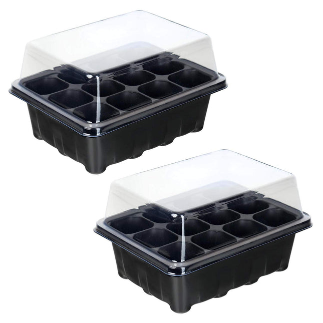 Schramm® divdaļīgs audzēšanas komplekts siltumnīcas audzēšanas paplātes podiem iekštelpu siltumnīcai 18,5 x 14,5 x 7 cm 24 audzēšanas podiem audzēšanas komplekts mini siltumnīca melna 2 gab.