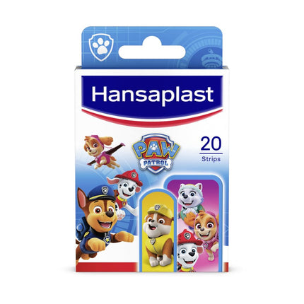 Hansaplast Kids Paw Patrol bērnu plāksteri (20 strēmelītes), brūču plāksteri ar krāsainiem Paw Patrol motīviem uzmundrināšanai, nesāpīgi noņemams plāksteris