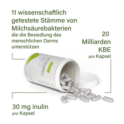 Nupure® Probaflor ar 345 miljardiem CFU/g*, 110 kapsulas ar 11 īpašiem baktēriju celmiem, Ar inulīnu un Lactobacillus salivarius SP2, Labāka aizsardzība, pateicoties īpašam iepakojumam, Vegāns