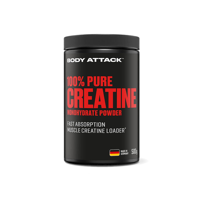 Body Attack kreatīna monohidrāts 500 g pulveris - ražots Vācijā - augstas kvalitātes mikrosmalks kreatīna monohidrāts - tīrs kreatīna pulveris pašdozēšanai - Ķelnes saraksta produkts - laba šķīdība