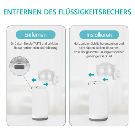 Inhalators bērniem, inhalators pieaugušajiem un bērniem, kluss smidzinātājs, pārnēsājamie inhalatori elpceļu slimībām, inhalators ar iemutni un 2 maskām - pelēks