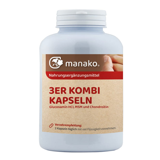 manako 3 kapsulu komplekts COMBI glikozamīns MSM hondroitīns, 300 kapsulas, 210 g bundža (1 x 300 kapsulas)