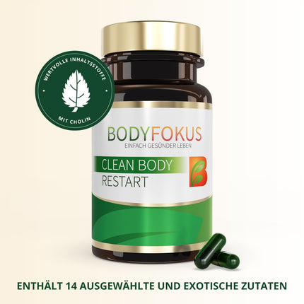 BodyFokus Clean Body Restart - aknu, homocisteīna un tauku metabolisma veicināšanai - 60 kapsulas - ražots Vācijā
