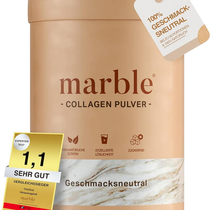 marble® kolagēna pulveris 500 g - kolagēna peptīdi ādas mirdzumam - 60 dienu bezriska izmēģinājums - augstas devas aminoskābju komplekss - kolagēna pulveris kartona traukā bez plastmasas karotes - bezgaršīgs
