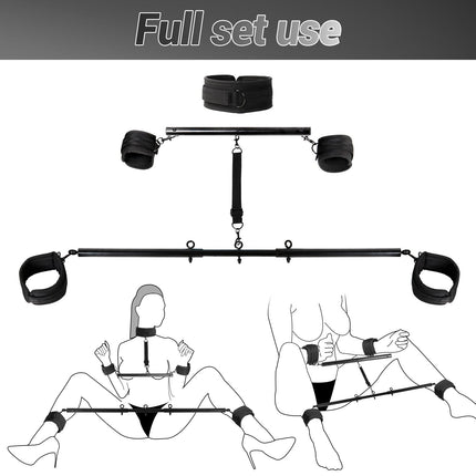 Sevenup Spreader Bar Bondage seksa rotaļlieta ar kakla apkakli, plaukstas locītavas un potītes aproču komplektiem, BDSM verdzības komplekts, regulējama rokudzelžu apkakle pieaugušiem pāriem