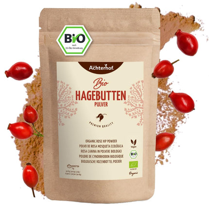 Bioloģisks mežrozīšu pulveris 1000g | veselas mežrozīšu masas | augļu, salds un pikants aromāts | 100% bioloģisks mežrozīšu pulveris neapstrādātas pārtikas kvalitātē | no Ahterhofas