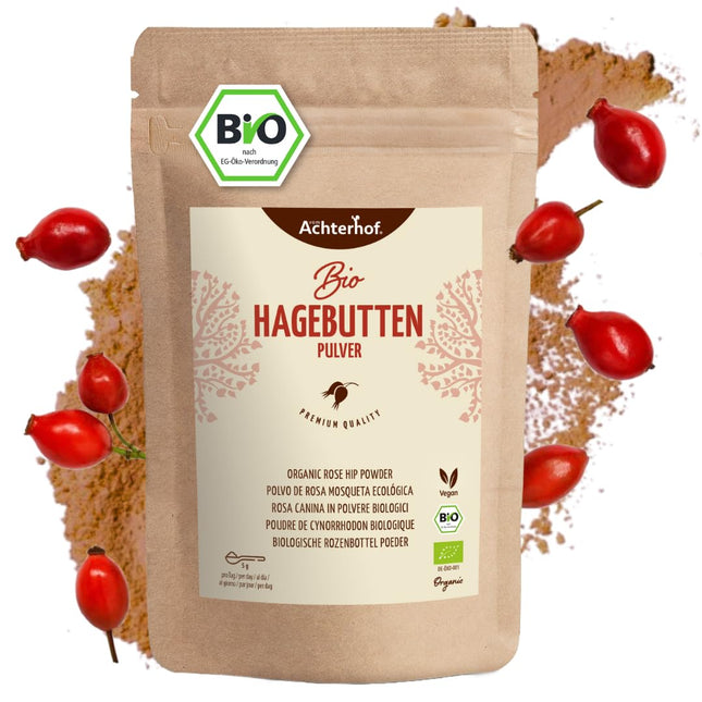 Bioloģisks mežrozīšu pulveris 1000g | veselas mežrozīšu masas | augļu, salds un pikants aromāts | 100% bioloģisks mežrozīšu pulveris neapstrādātas pārtikas kvalitātē | no Ahterhofas