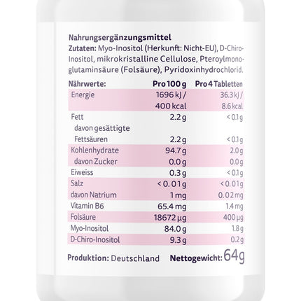 Effective Nature inozitola tabletes – mio- un D-hiro-inozitols optimālā attiecībā – ar 400 µg folskābes dienā – vegānas un bez piedevām – 120 tabletes
