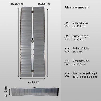TRUTZHOLM ratiņkrēslu rampa, salokāma, 213 cm, kravnesība 272 kg, alumīnija, pelēka, rievota piekļuves rampa