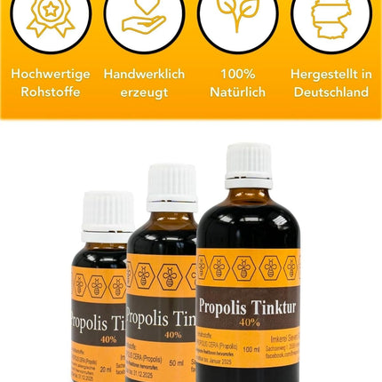 Nordbienchen® 20 ml propolisa tinktūra ar 40% propolisa no mūsu pašu biškopības – bišu propolisa ekstrakts – propolisa pilieni vislabākajā biškopības kvalitātē – bez piedevām