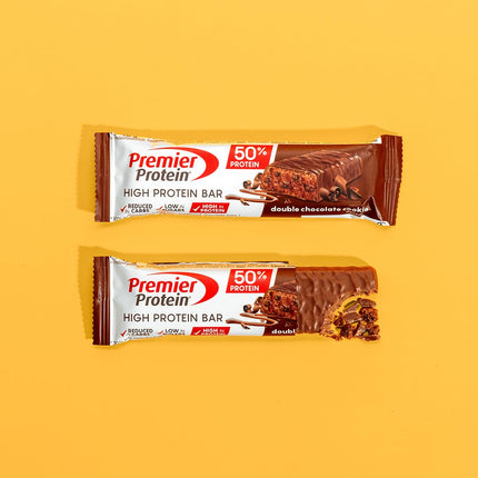 Premier Protein - augsta proteīna batoniņš 50% - dubultās šokolādes cepums - 16x40g - ar zemu cukura saturu - ar zemu ogļhidrātu saturu - bez palmu eļļas
