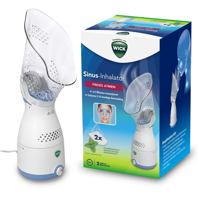 Wick Sinus inhalators – Regulējama tvaika kontrole – Automātiska izslēgšanās – Komplektā ēterisko eļļu spilventiņi – WH200