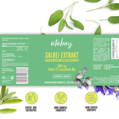 Vitabay salvijas ekstrakts 1900 mg - 90 vegānas salvijas kapsulas ar augstu devu - tabletes no lapu ekstrakta (Salvia officinalis, 2% ēteriskās eļļas) - kapsulas kā ekstrakts 10:1