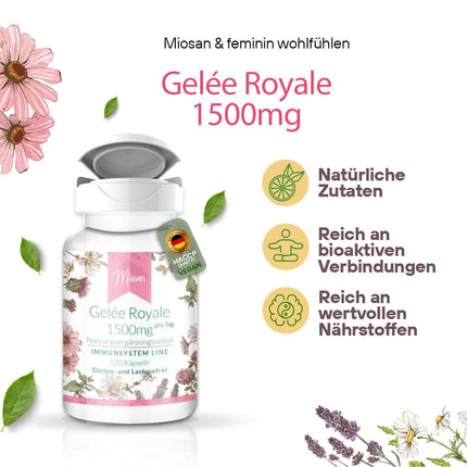 Peru pieniņs ​​1500 mg - IMŪNSISTĒMAS LĪNIJA - ar 1500 mg, no kuriem 60 mg 10-HDA - 120 kapsulas - augsta deva - 100% vegāns - ražots un laboratorijā pārbaudīts Vācijā | MIOSAN® CLUB – ekskluzīva labsajūta