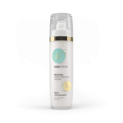 Cosphera - Retinol Performance serums 50 ml - ar hialuronskābi - vegāns augstas devas koncentrāta gels sejai, kaklam - pretgrumbu mitrinoša procedūra sievietēm un vīriešiem