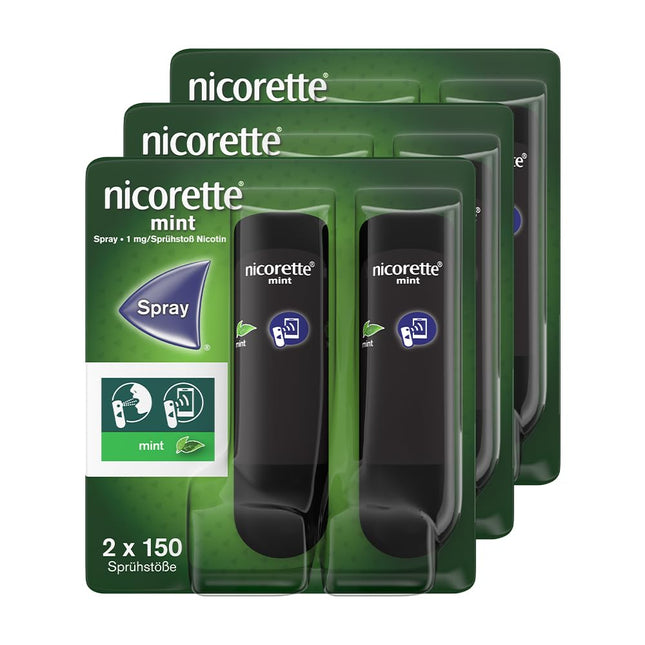 NICORETTE aerosols, trīs iepakojumi ar piparmētru garšu – Atmet smēķēšanu ar nikotīna aerosolu – 1 izsmidzināšanas reize aizstāj līdz pat 150 cigaretēm – smēķēšanas atmešanai