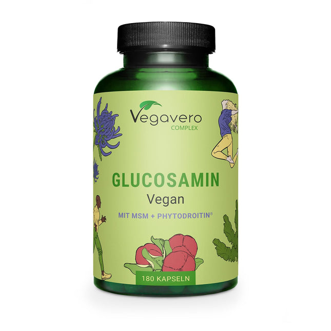Glikozamīna hondroitīna komplekss Vegavero® | 100% vegāns | Ar MSM, fitodroitīnu®, velna naglu, C vitamīnu, cinku | Locītavām un kauliem* | 180 kapsulas | Bez piedevām | Vācu produkcija