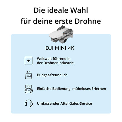 DJI Mini 4K, drons ar 4K UHD kameru pieaugušajiem, svars zem 249 g, 3 asu kardāna stabilizācija, 10 km video pārraide, automātiska. Atdeve, vēja pretestība, 1 akumulators 31 minūtes lidojuma laikam, C0, QuickShots